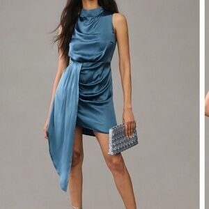 By-Anthropologie Mock-Neck Draped Silk Dress